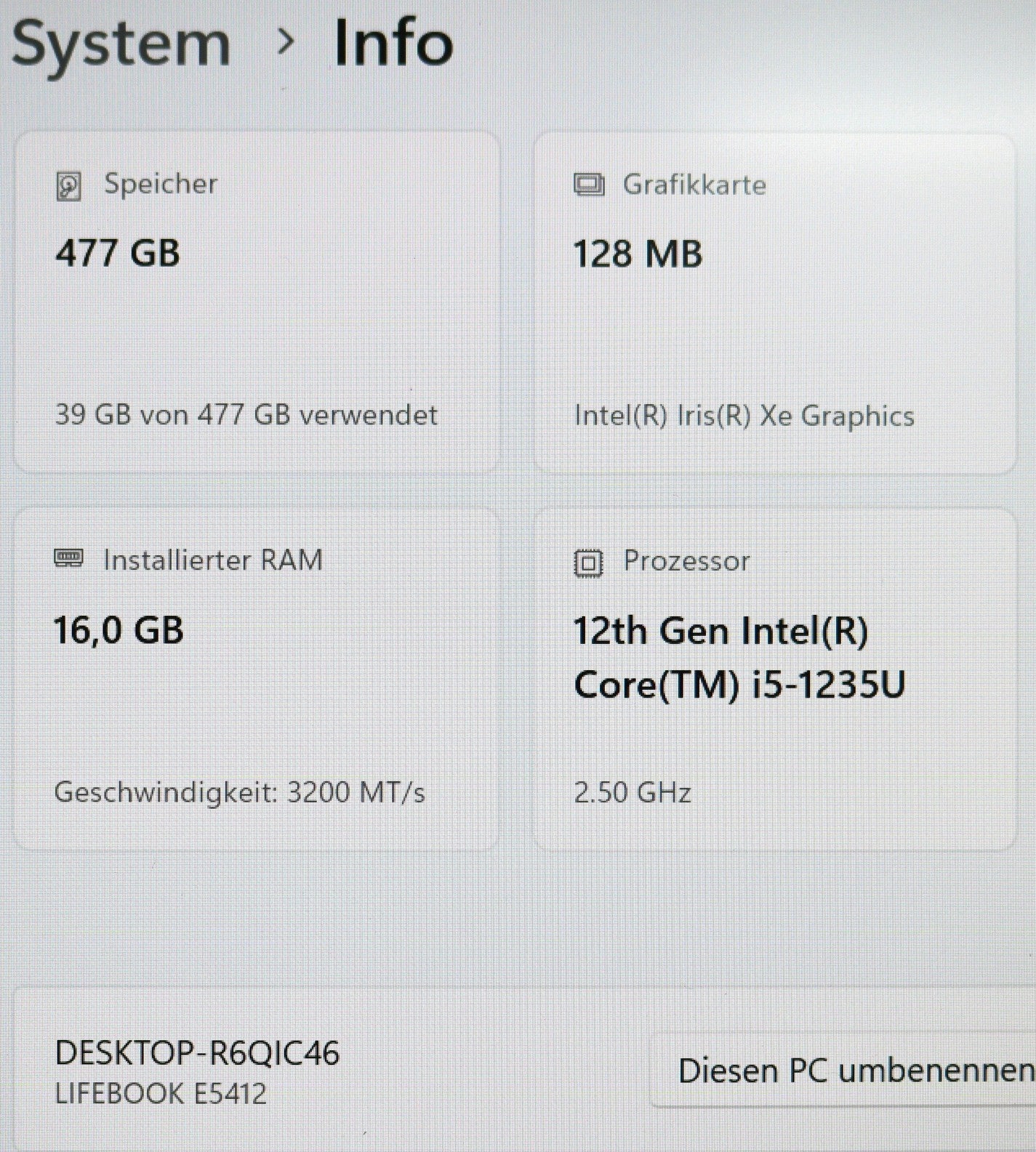 Fujitsu Lifebook E5412  i5-1235U 16 GB RAM 512 GB SSD NVMe 14″ Full HD Win11 #F1