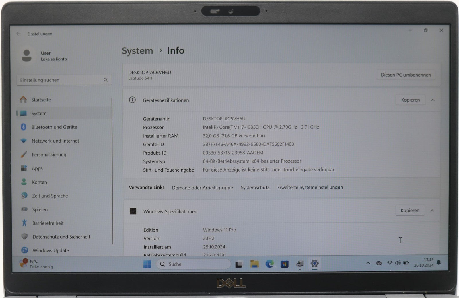 Dell Latitude 5411 i7-10850H 32GB RAM 512GB SSD FullHD 14" IPS Win11 Backlight