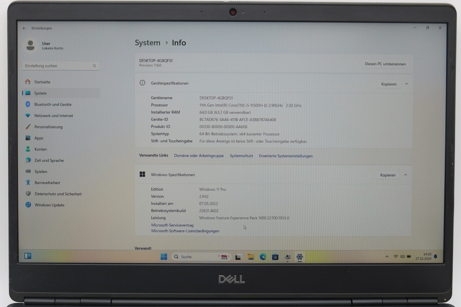 Dell Precision 7560 CAD i5-11500H OctaCore 32GB RAM 512GB SSD  RTX A3000 #D1
