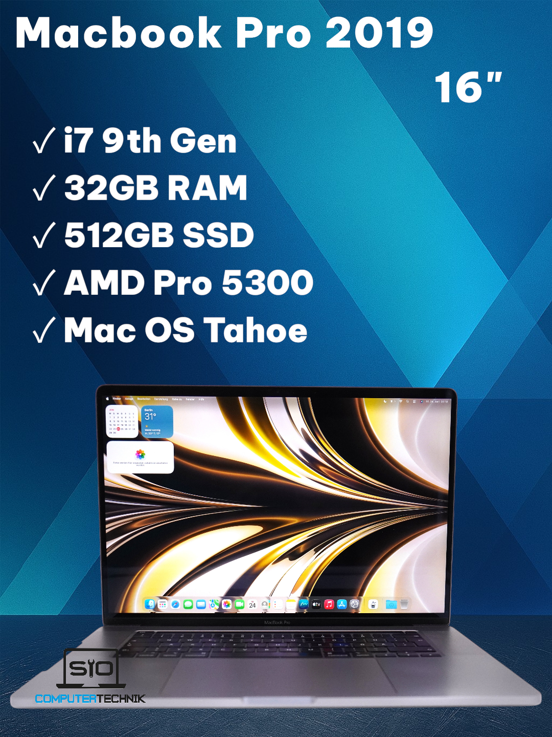 MacBook Pro 2019 16" i7-9th Gen 32GB RAM 512GB SSD AMD Radeon 5300  #M124