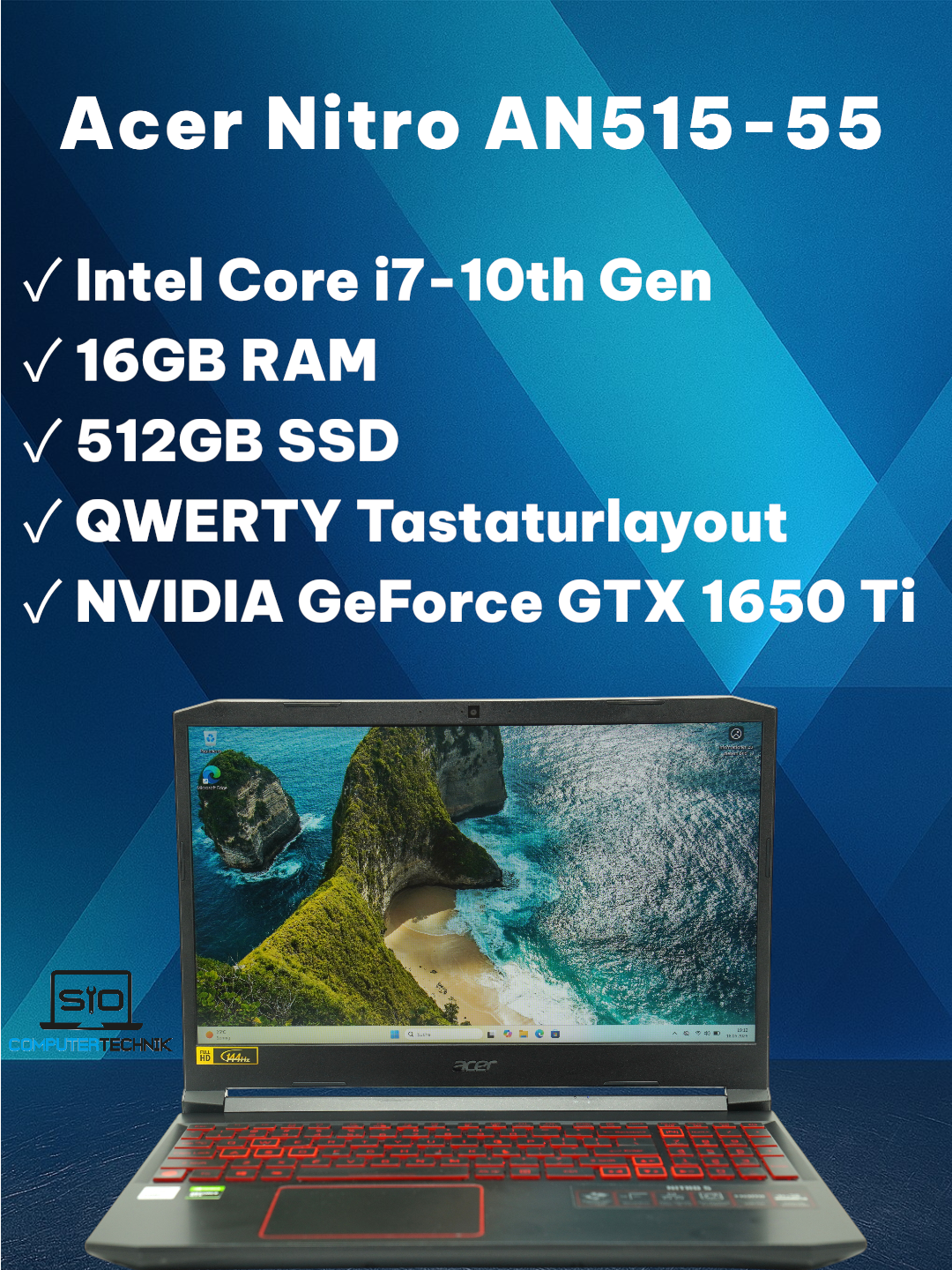 Acer Nitro AN515-55 i7-10750H 16GB RAM 512GB SSD GeForce GTX 1650 Ti QWERTY Win1
