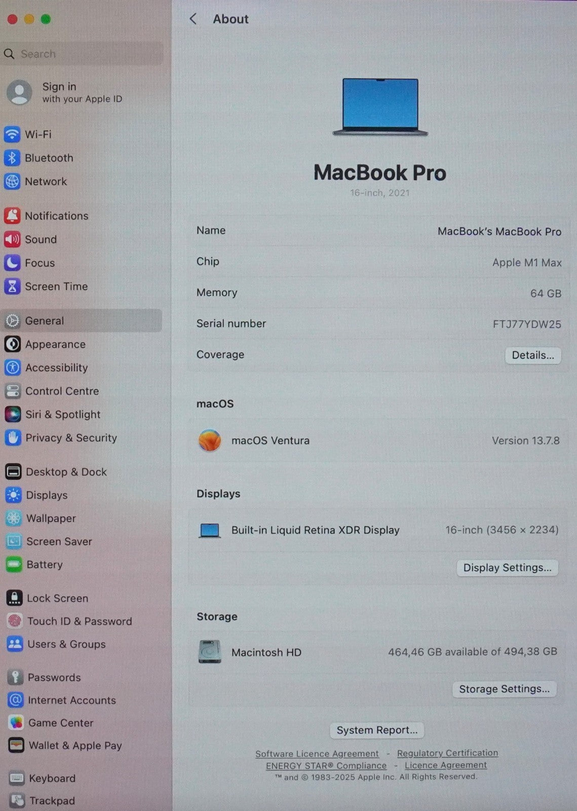 MacBook Pro 16 Zoll 2021 M1 Max 64GB RAM 1TB SSD macOS Sonoma QWERTY #A3