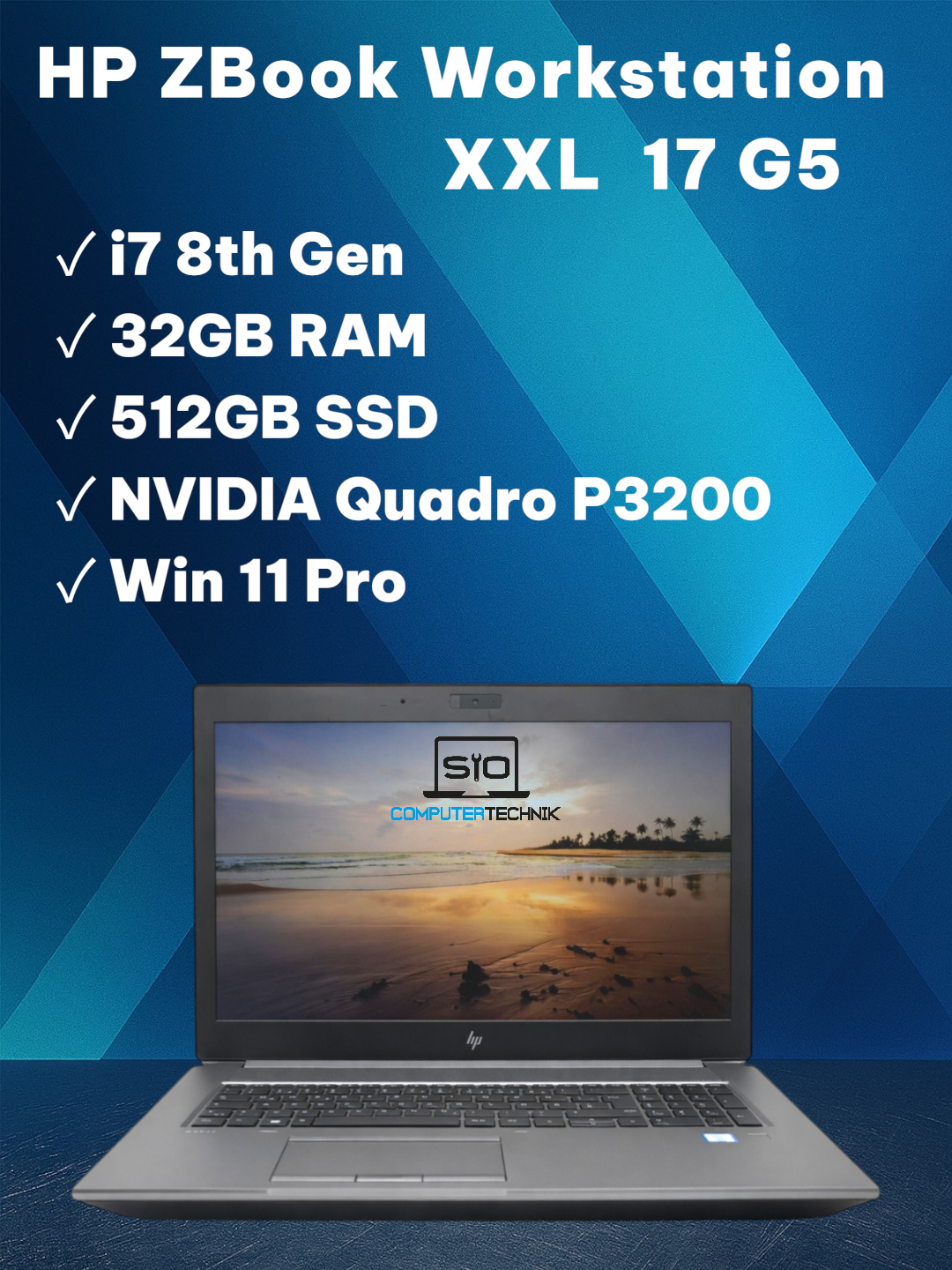 HP Zbook 17 G5 i7-8850H 32GB RAM 512GB SSD NVMe NVIDIA Quadro P3200 Win11
