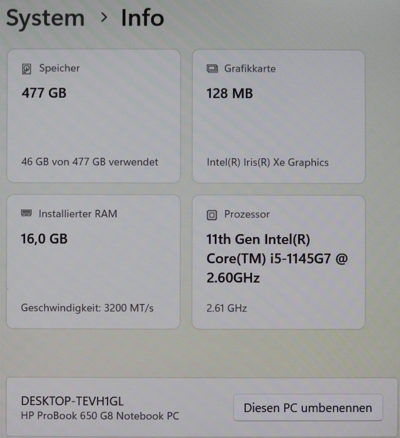 HP Probook 650 G8 i5-1145G7 16GB RAM 512GB SSD Intel Iris 15,6" FullHD Backlight