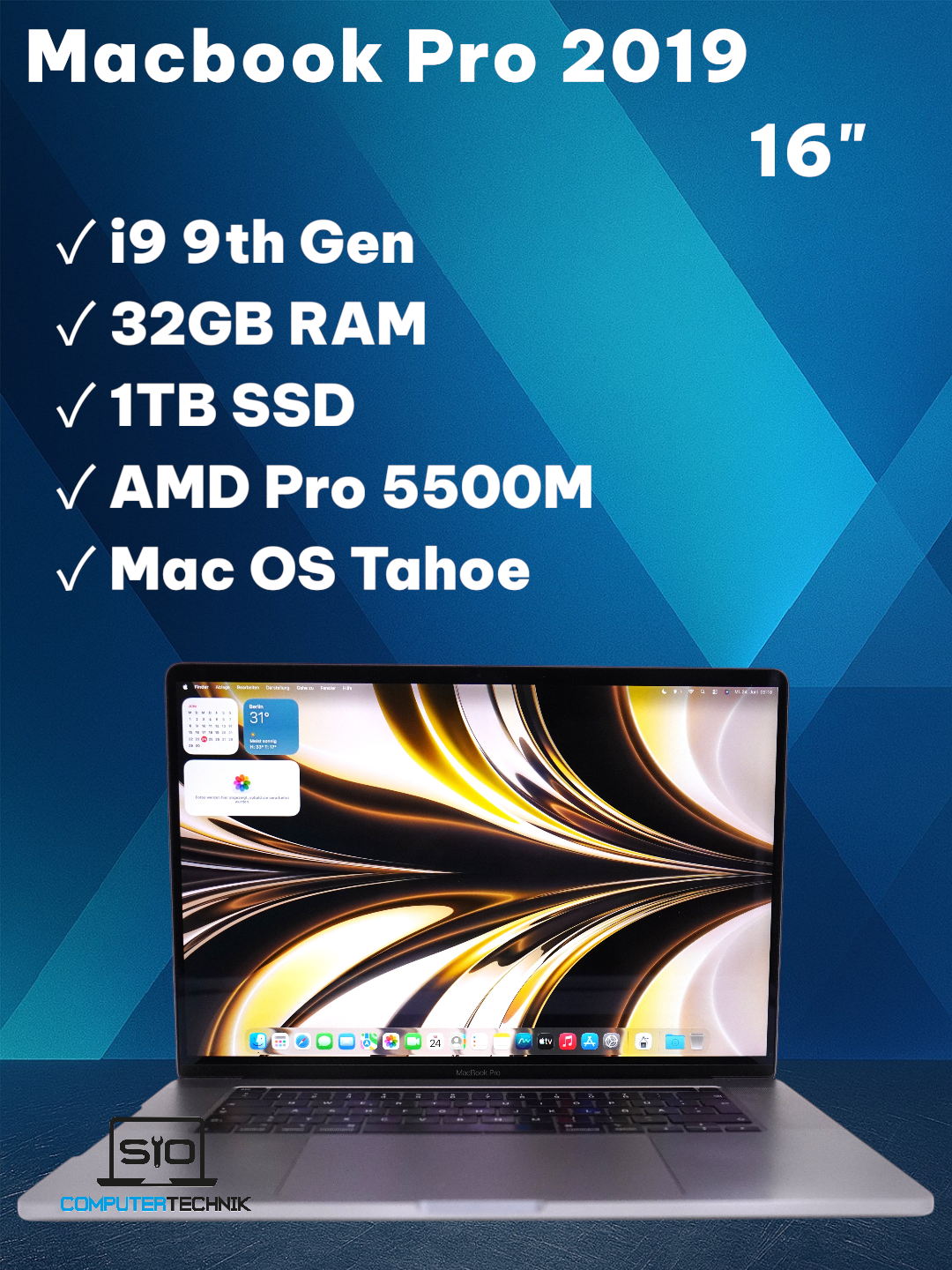 MacBook Pro 2019 16" i9-9th Gen 32GB RAM 1TB SSD AMD Radeon 5500M QWERTZ #342
