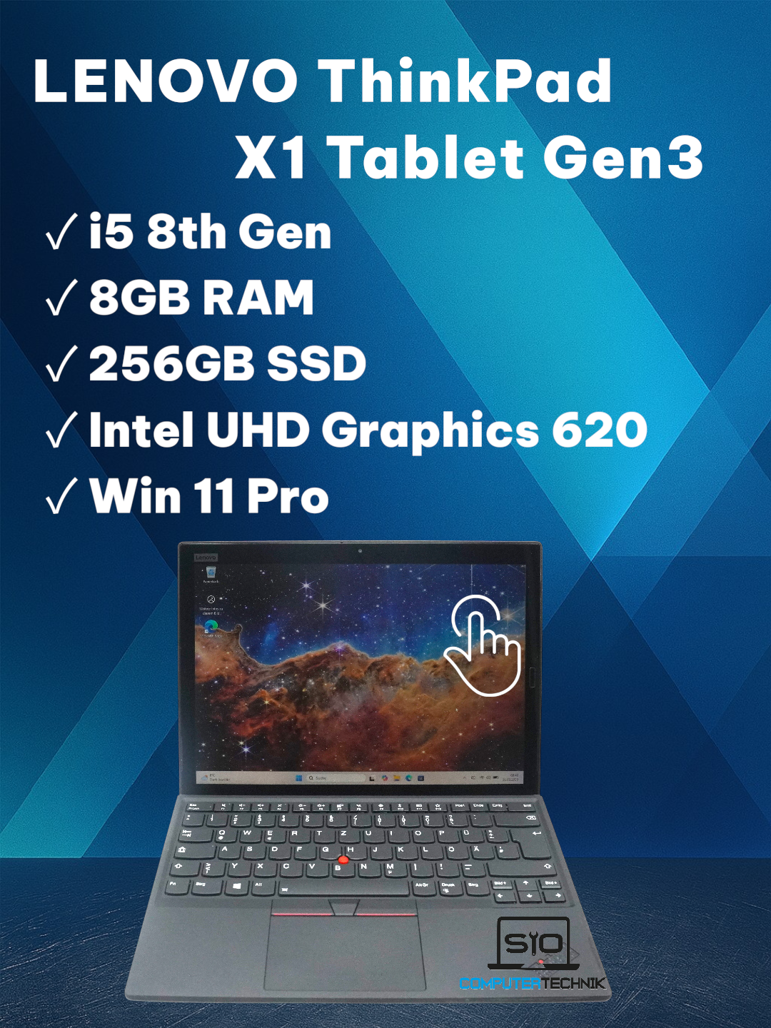 Lenovo Thinkpad X1 Tablet Gen3 i5-8250U 8GB RAM 256GB SSD 3K Display Touch Win11