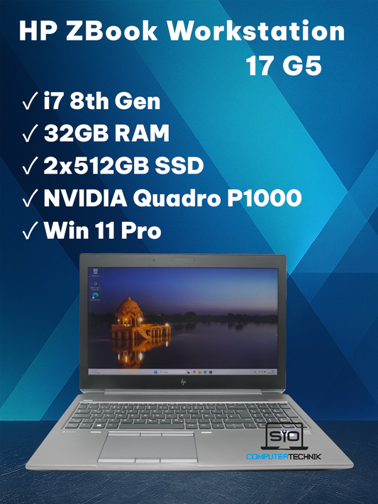 HP Zbook 17 G5 i7-8850H 32GB RAM 2x512GB SSD NVMe NVIDIA Quadro P1000 Win11