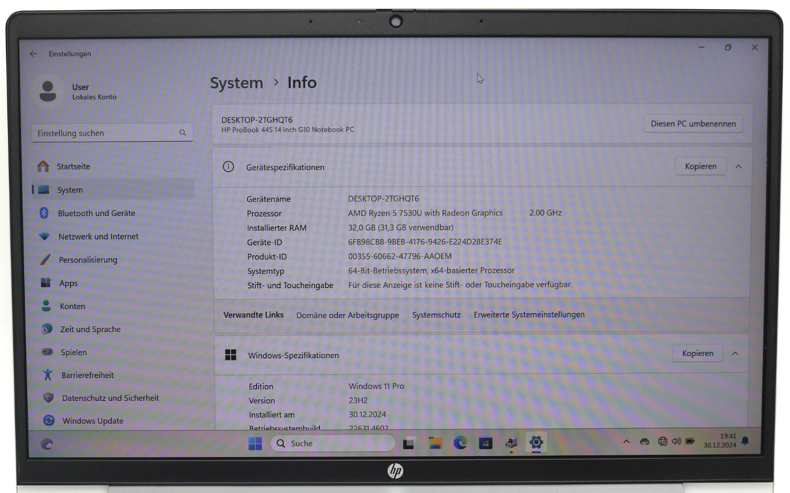 HP ProBook 445 14 G10 Ryzen 5-7530u 6 Kerne 16GB RAM 512GB SSD FullHD Win11