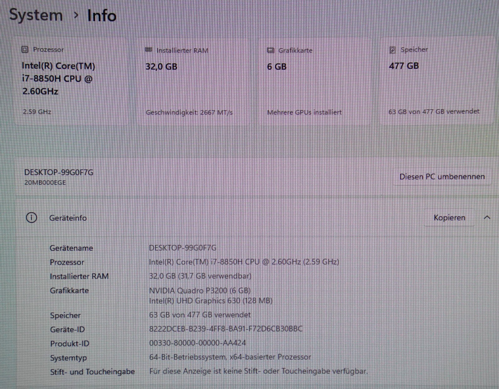 Lenovo ThinkPad P72 17,3" Workstation i7-8850H 32GB RAM 512GB SSD NVIDIA P3200