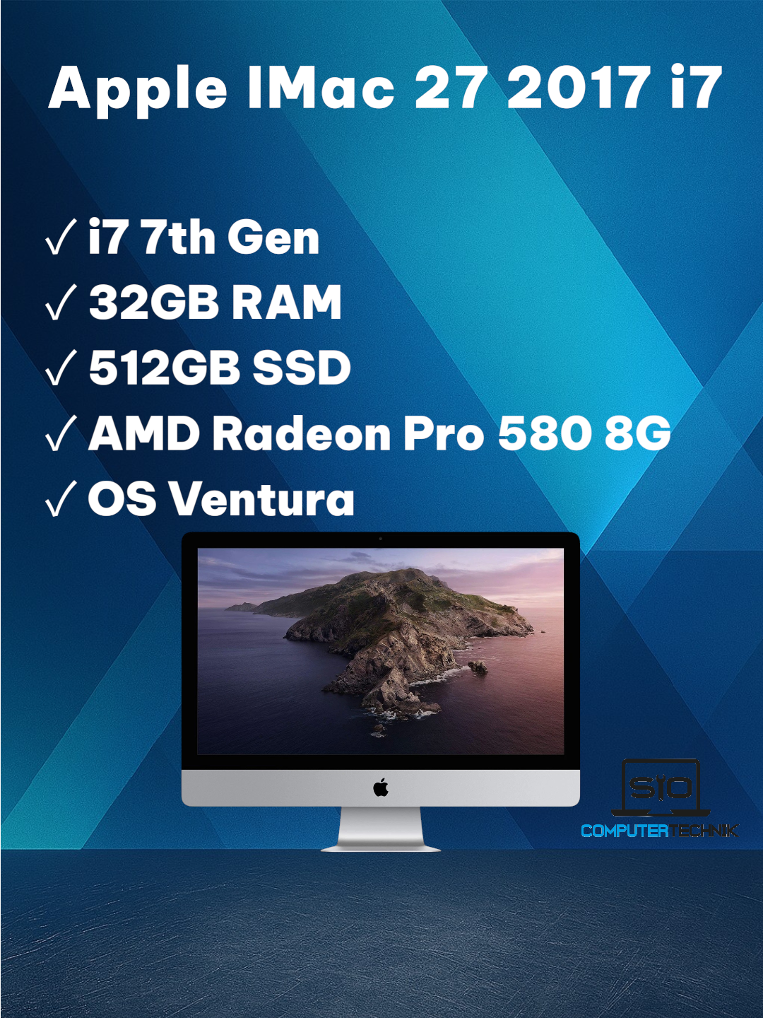 Apple iMac 27 2017 i7 32GB 512GB SSD Radeon Pro 580 5K macOS Ventura