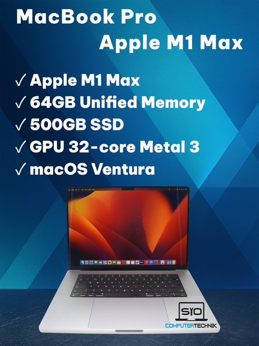 MacBook Pro 16 Zoll 2021 M1 Max 64GB RAM 500GB SSD macOS Ventura QWERTY #A1
