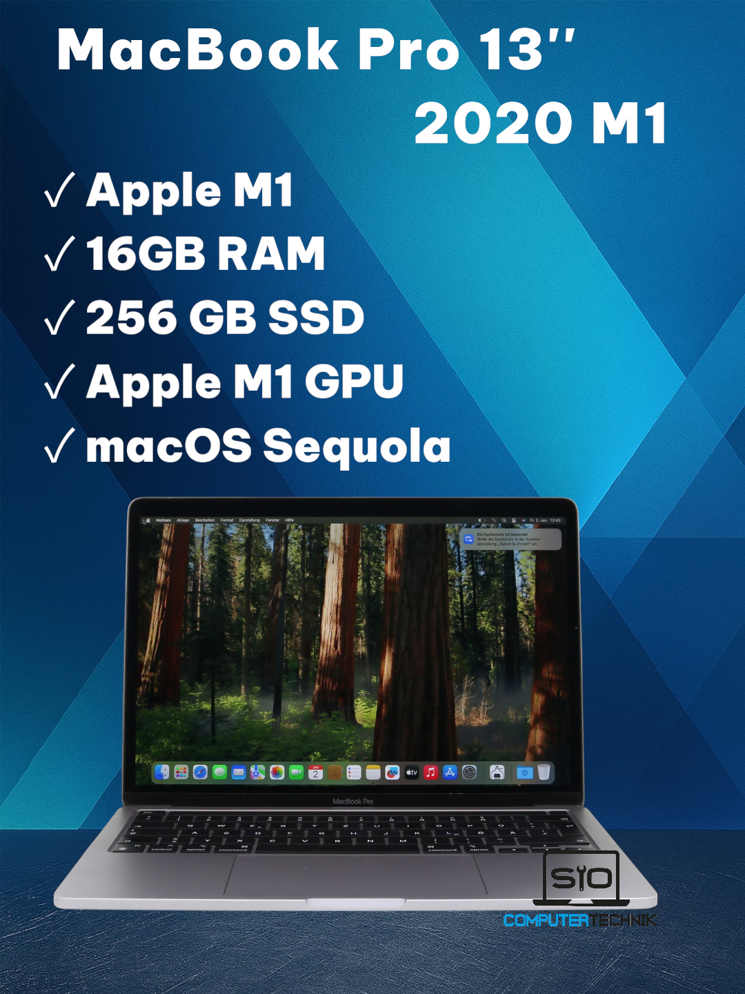 MacBook Pro M1 (2020) 13,3 Zoll Retina M1 Chip 16GB RAM 256GB SSD QWERTY #M2