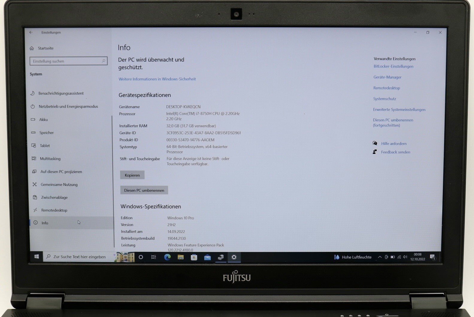 Fujitsu Celsius H780 i7-8750H 32GB RAM 512 SSD NVMe P600 15,6 Zoll A-Ware Win11