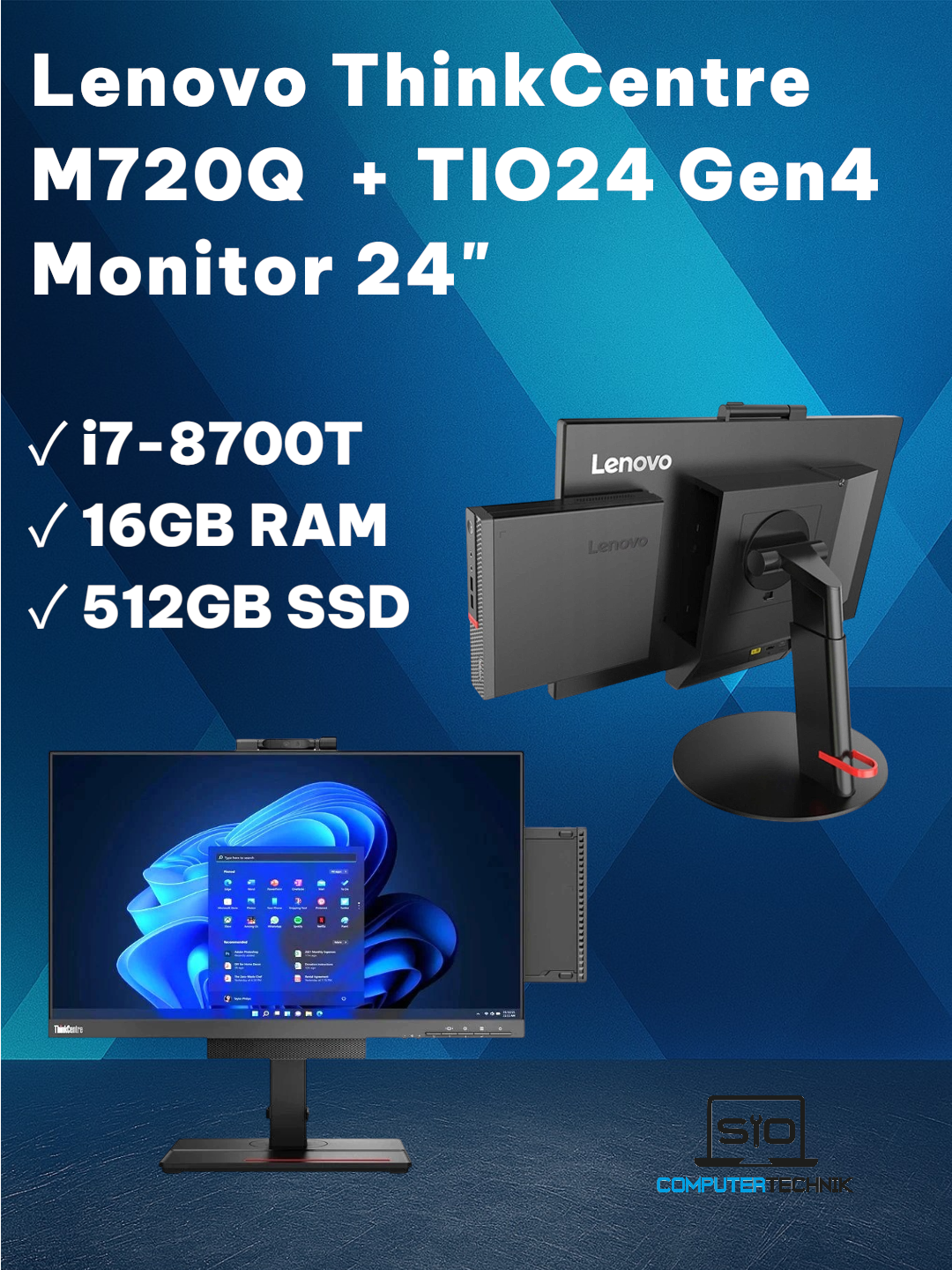 Lenovo ThinkCentre M720Q i7-8700T + TIO24 Gen4 Monitor 24" FullHD All-in-One