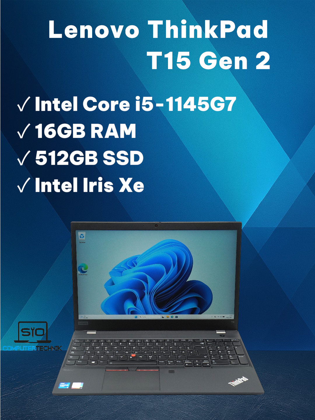 Lenovo ThinkPad T15 Gen 2 i5-1145G7 16GB RAM 512GB SSD 15,6" FHD B-Ware Win 11