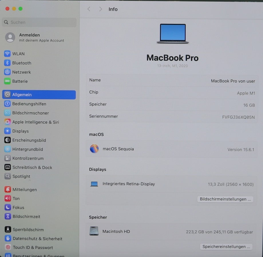 MacBook Pro M1 (2020) 13,3 Zoll Retina M1 Chip 16GB RAM 256GB SSD QWERTY #M2