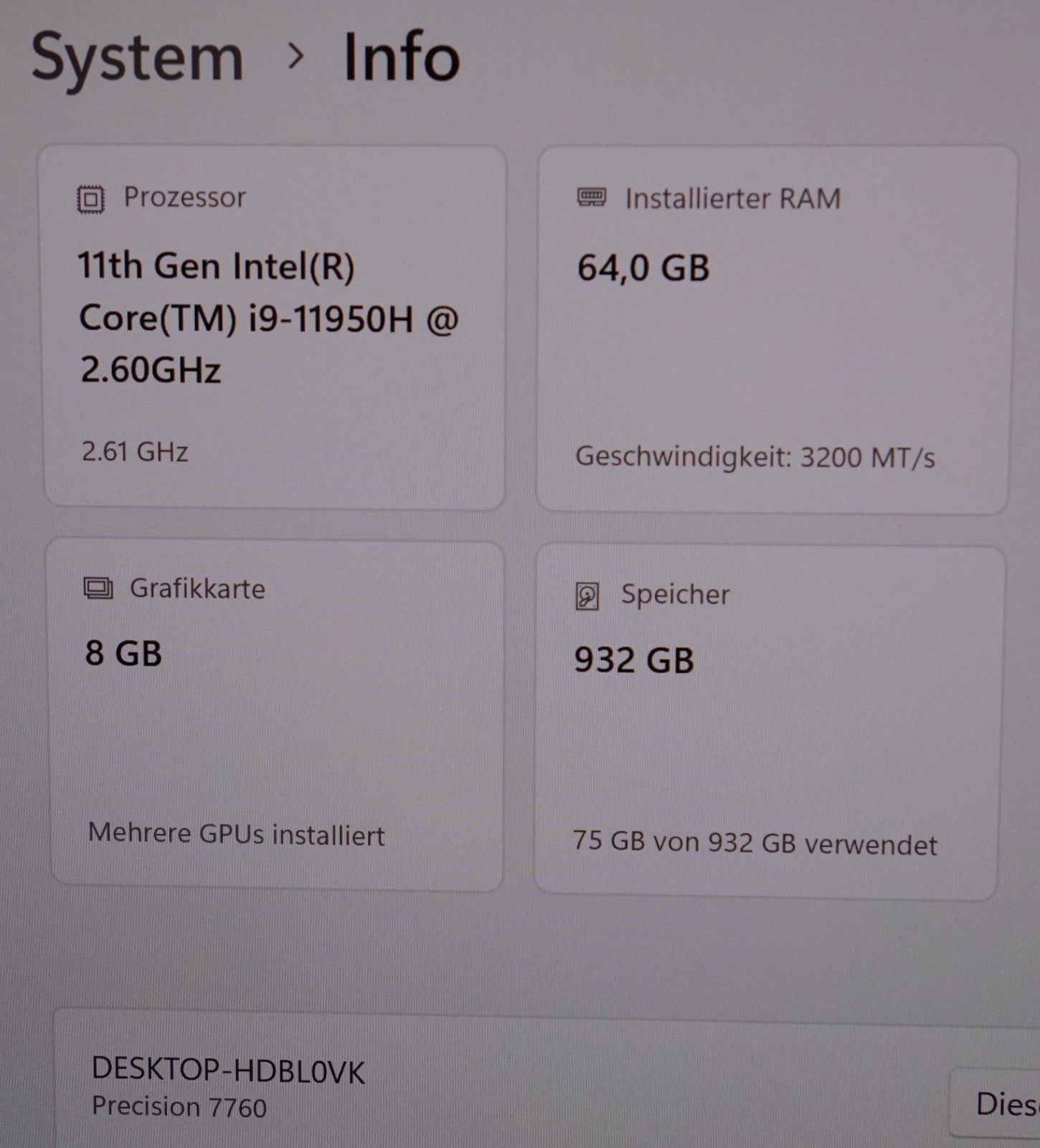 Dell Precision 7760 Intel Core i9-11950H 64GB RAM 1TB SSD NVIDIA RTX A4000 Win11