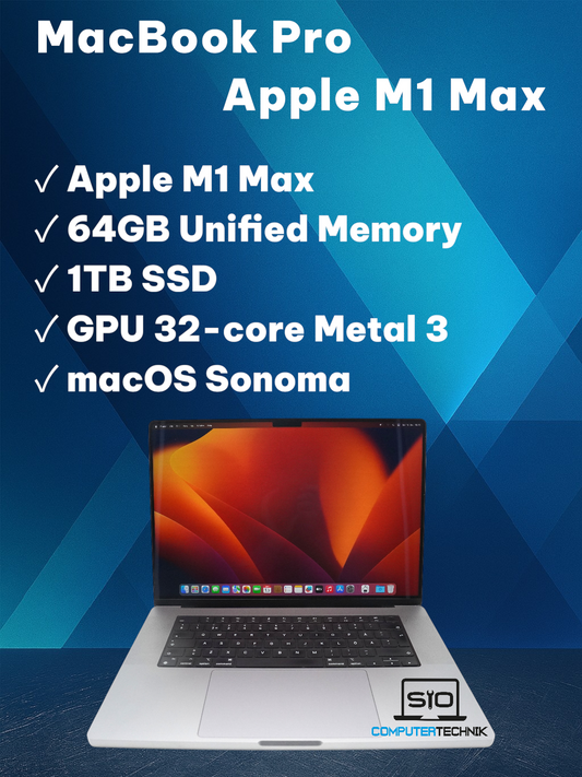 MacBook Pro 16 Zoll 2021 M1 Max 64GB RAM 1TB SSD macOS Sonoma QWERTY #A3