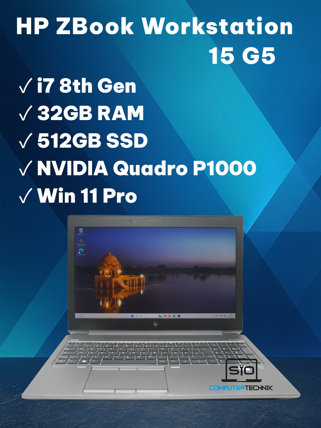 HP Zbook 15 G5 i7-8th 32GB RAM 512GB SSD NVMe NVIDIA Quadro P1000 FULL HD Win11