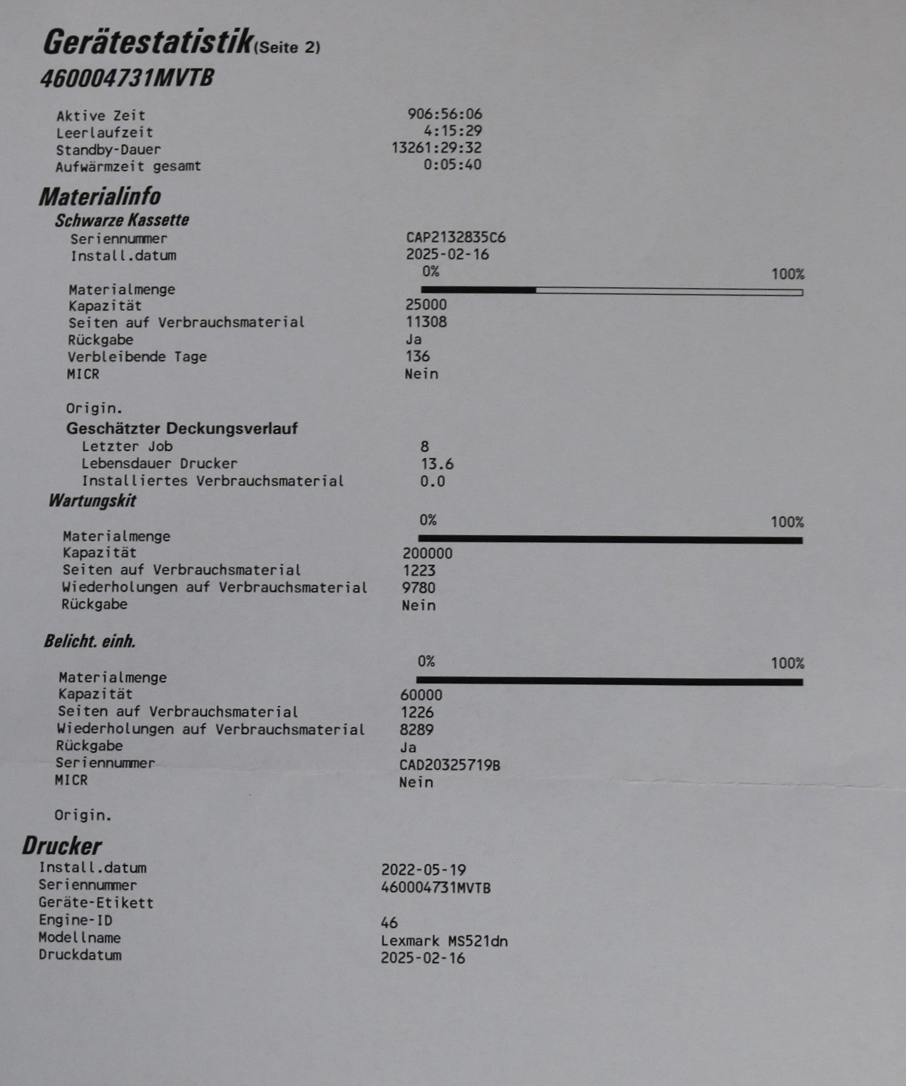 Lexmark MS521dn - Laserdrucker LAN USB Duplex - nur 1177 Druckseiten
